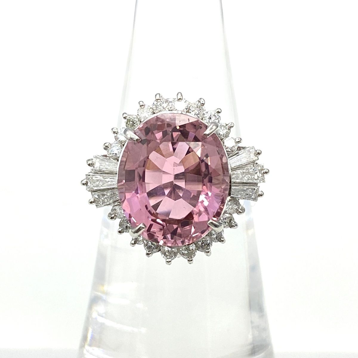 ピンクトルマリン デザインリング プラチナ 指輪 メレダイヤ リング  