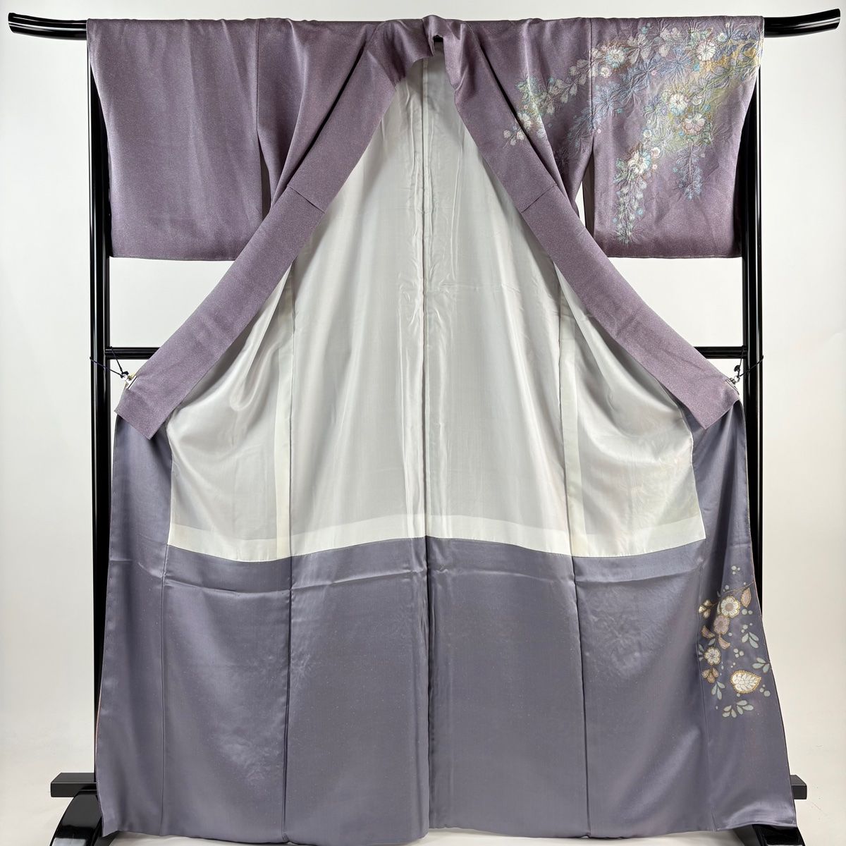 訪問着 身丈168cm 裄丈66cm M 袷 辻が花柄 金彩 ぼかし 紫 正絹 名品