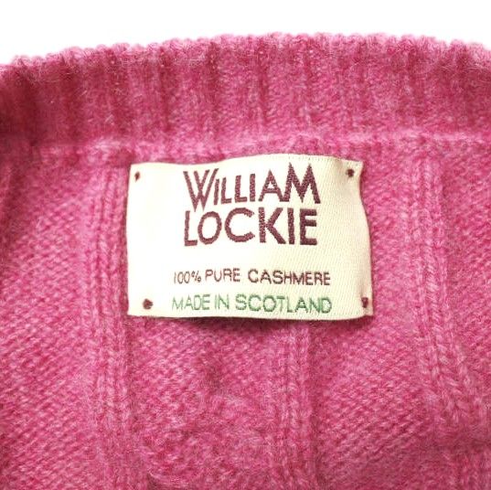 WILLIAM LOCKIE ウィリアムロッキー スコットランド製 カシミヤケーブルクルーネックニット 40 タガール(ローズピンク) セーター トップス g18035