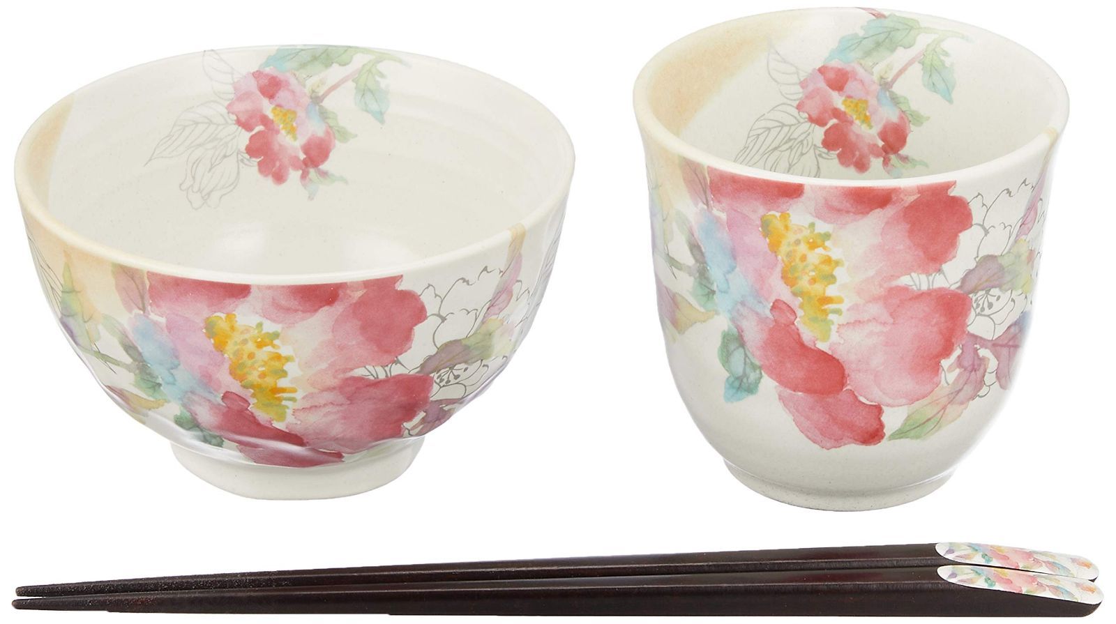 【人気商品】ギフトセット 山下工芸 シャクヤク 21×12.2×H10cm 飯碗湯呑 天宝箸付 45015430