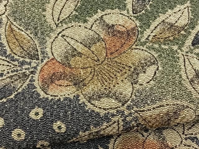 平和屋着物▽上質な小紋　単衣　辻が花　手描き　暈し染め　鬼しぼ縮緬　正絹　逸品　BAAS1814ow 平和屋着物○上質な小紋 型染め 風景草花文 鬼しぼ縮緬 正絹 逸品 未