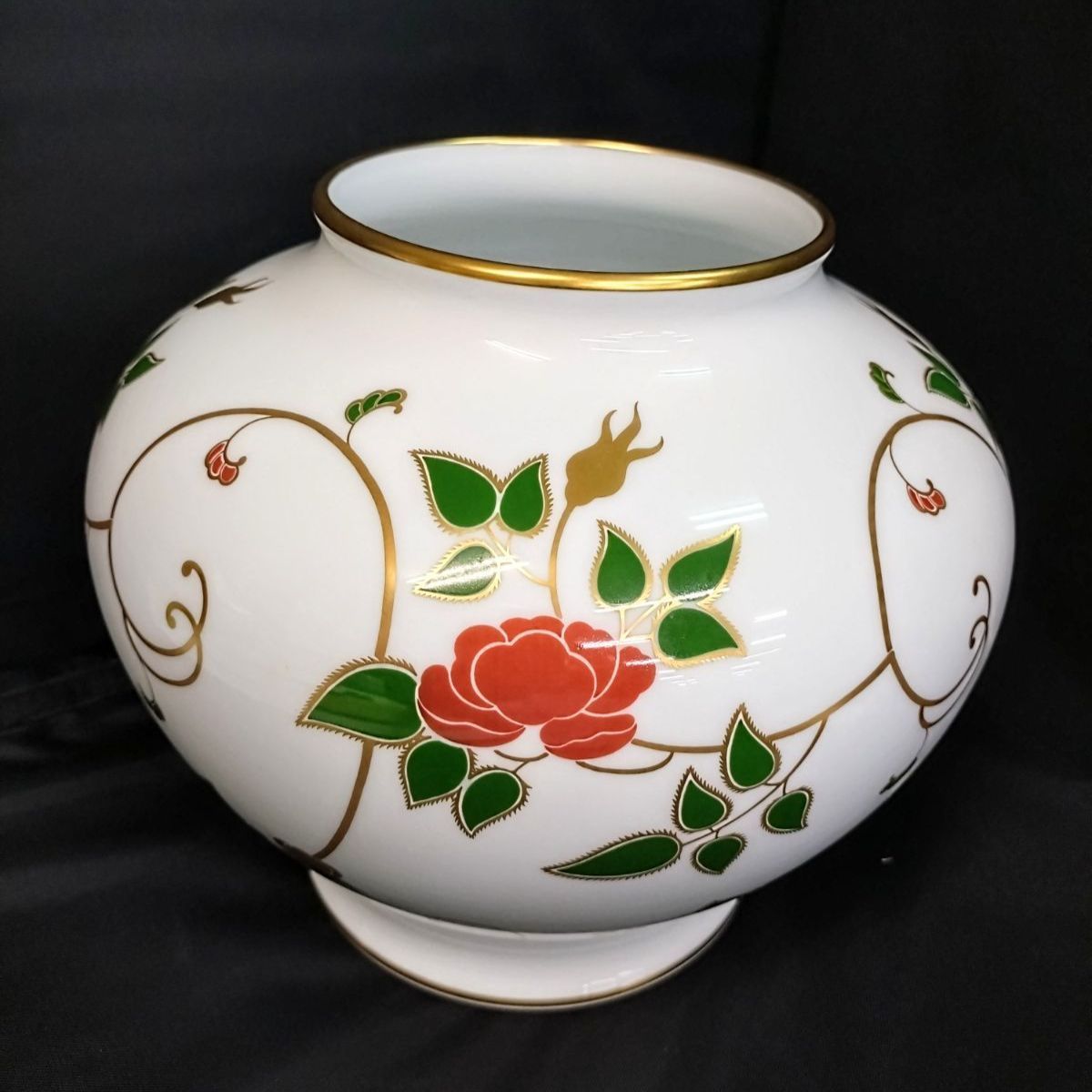 大倉陶園 金彩バラ 花瓶 フラワーベース 高級磁器 OKURA JAPAN