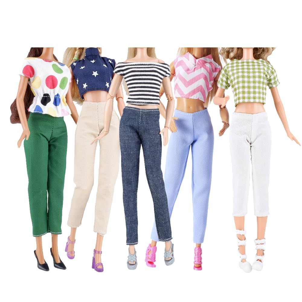E-TING 10個セット = 5セット ドール服 カジュアルウェア アウトフィット トップス + パンツ 5ペア シューズアクセサリー 11.5インチ人形用 (スタイルB) [スタイルB]