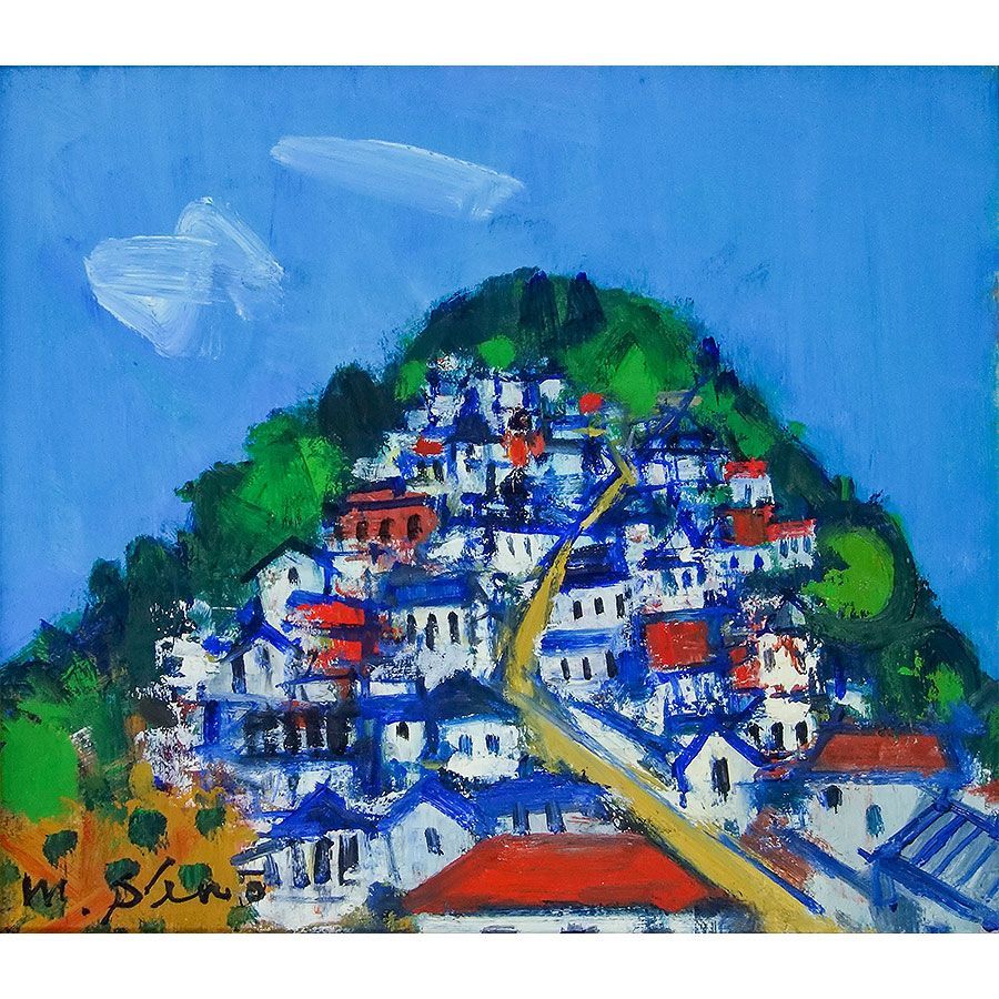 油彩画『感情のユートピア』 油彩画 妹尾正彦 「建て天に到る」色紙に油彩 O氏賞 真筆 日本の
