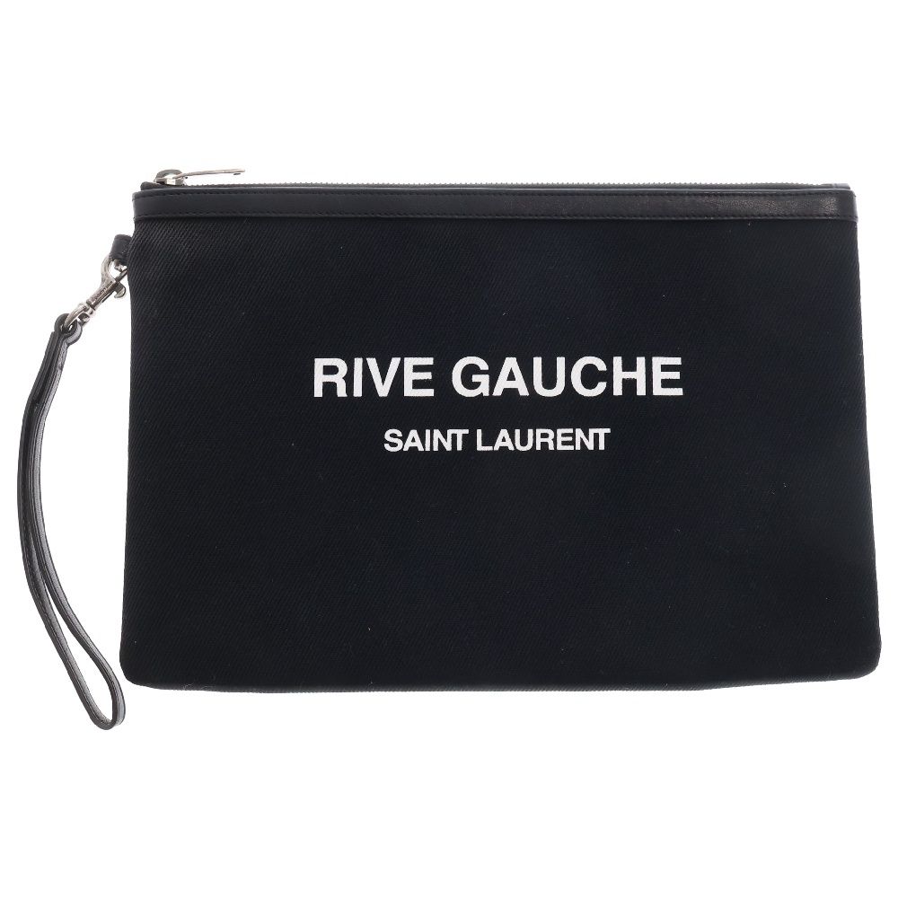 SAINT LAURENT PARIS (サンローランパリ) RIVE GAUCHE リヴゴーシュ キャンバス レザー セカンドバッグ ブラック 581369