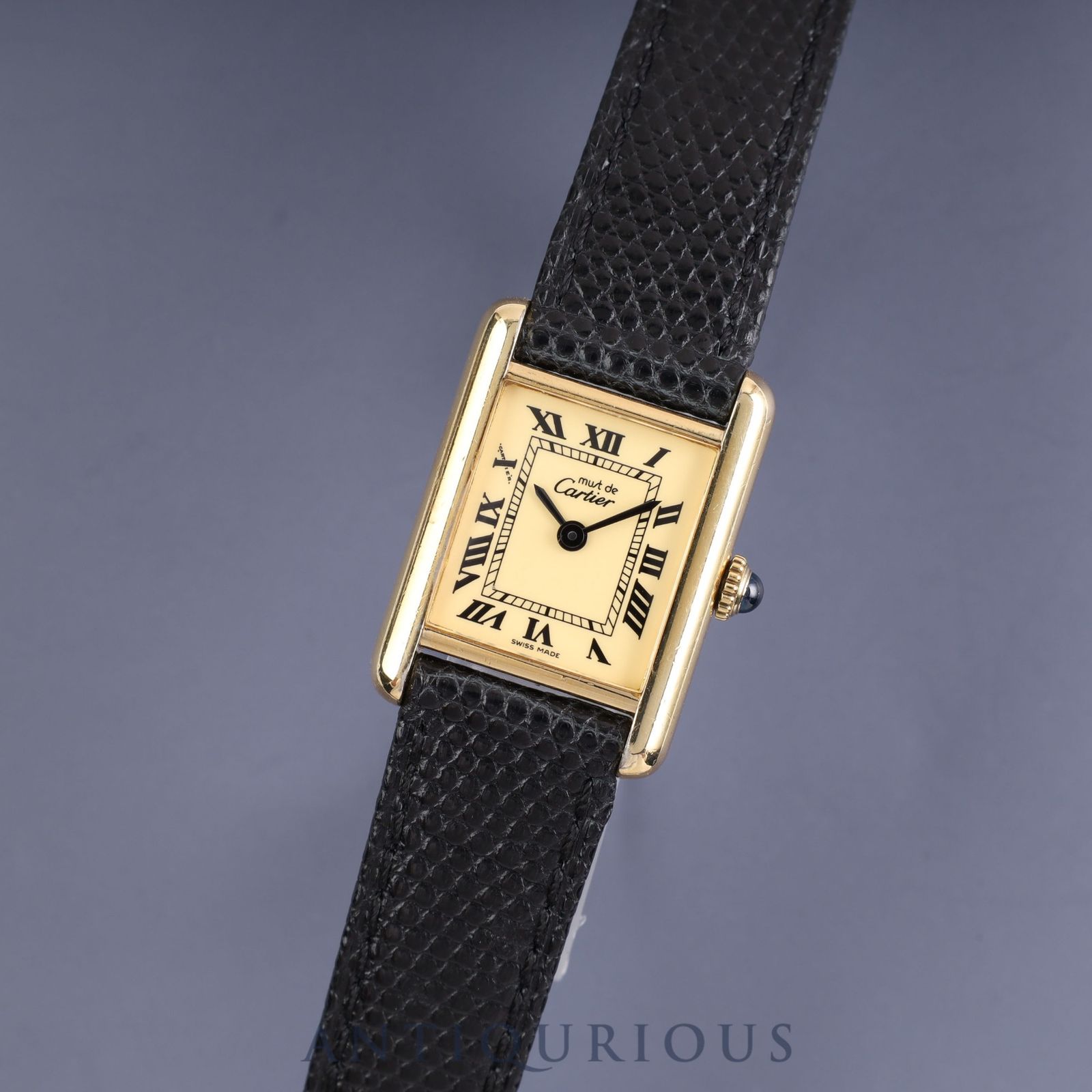 カルティエ マストタンクSM 手巻き SV925 革 純正尾錠（GP）アイボリー  