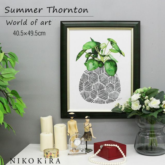 渡辺俊明「椿仏灯」墨彩画 額装 扇面 絵画 C 盆栽の油絵