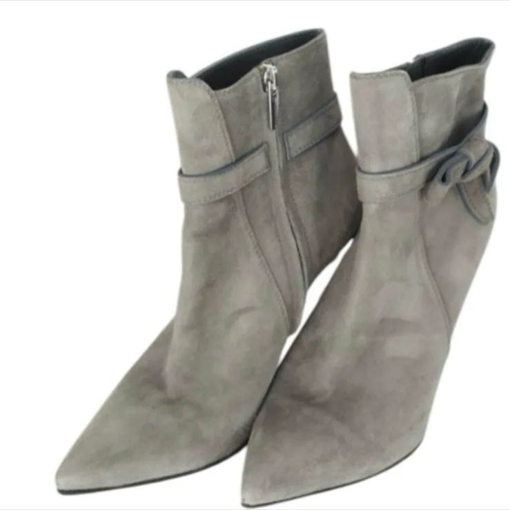 Gianvito Rossi ジャンヴィト ロッシ ショートブーツ スエード リボン ピンヒール 37 23.5cm グレー 定価¥150 000