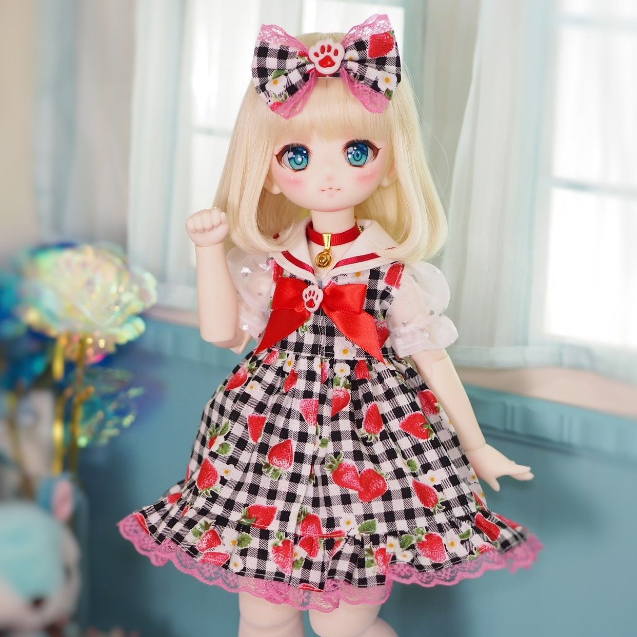 MDD/kumako 猫耳襟苺セーラーセット 40cmドール 服 - きみどりにゃんこ