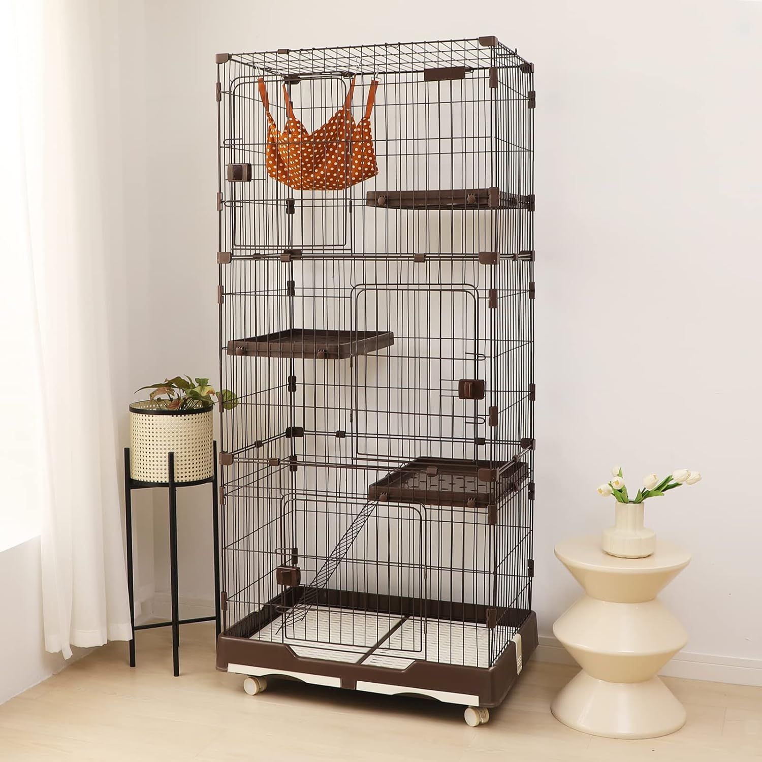 PETTOM 猫ケージ キャットケージ ケージ 幅82cm 2|3段 ペット 猫 キャットゲージ キャット タワー 収納 キャスター 付 脱走防止扉 頑丈 檻 ねこ ネコケージ コンパクト ハンモック 多頭飼い 三段 82*57*179CM