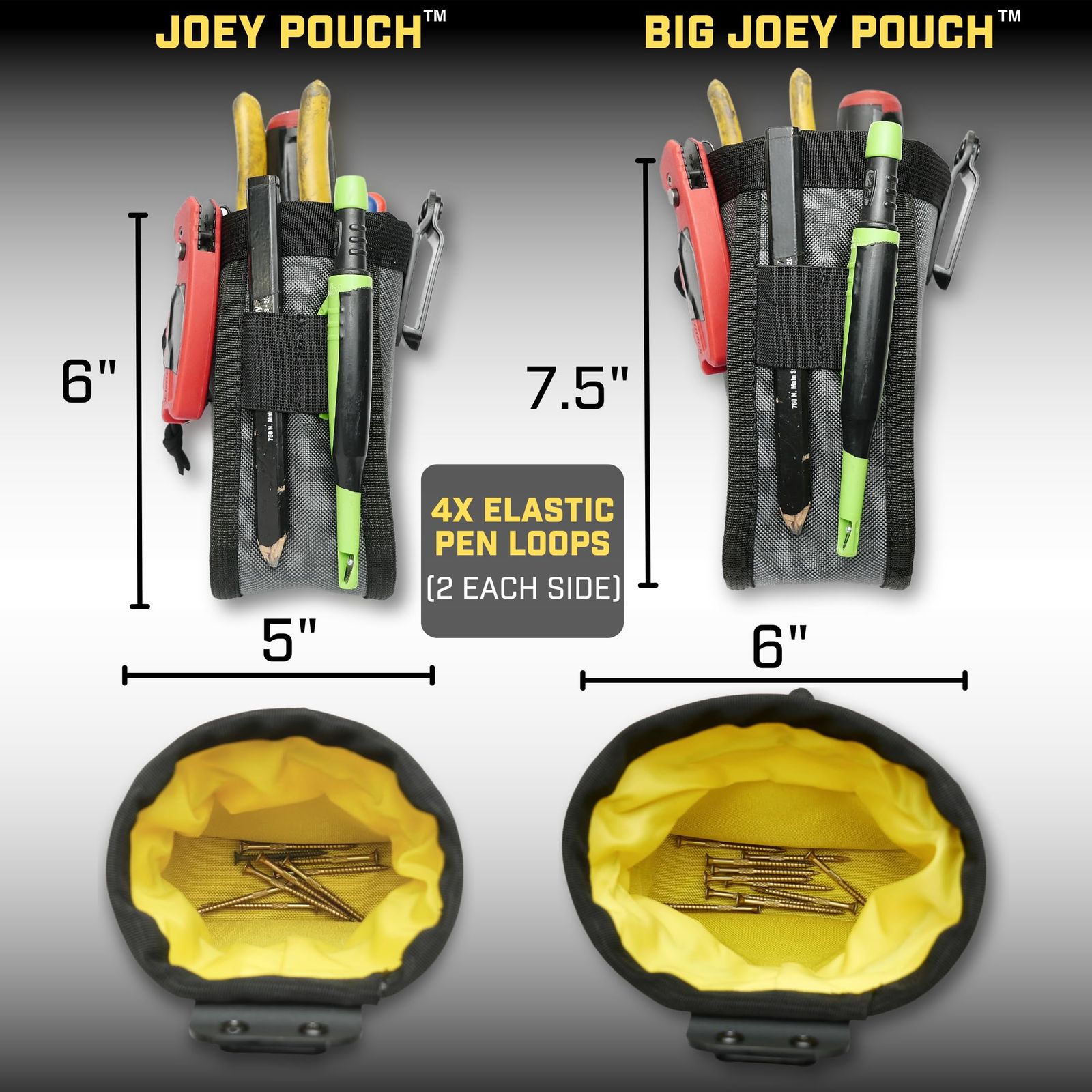 Joey Pouch V2 | クリップオンツールベルトバッグ ツール、ネジ、釘用