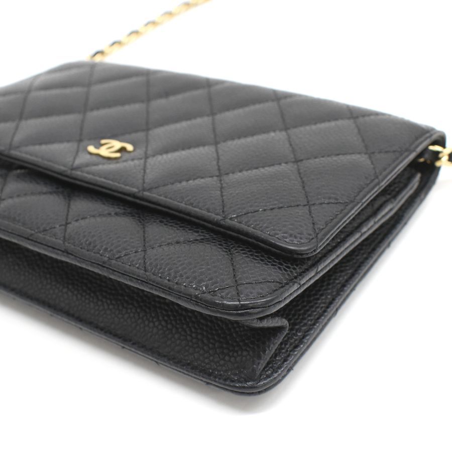 シャネル|チェーン|ショルダーウォレット|バッグ|マトラッセ|キャビアスキン|ブラック|ゴールド金具|CHANEL