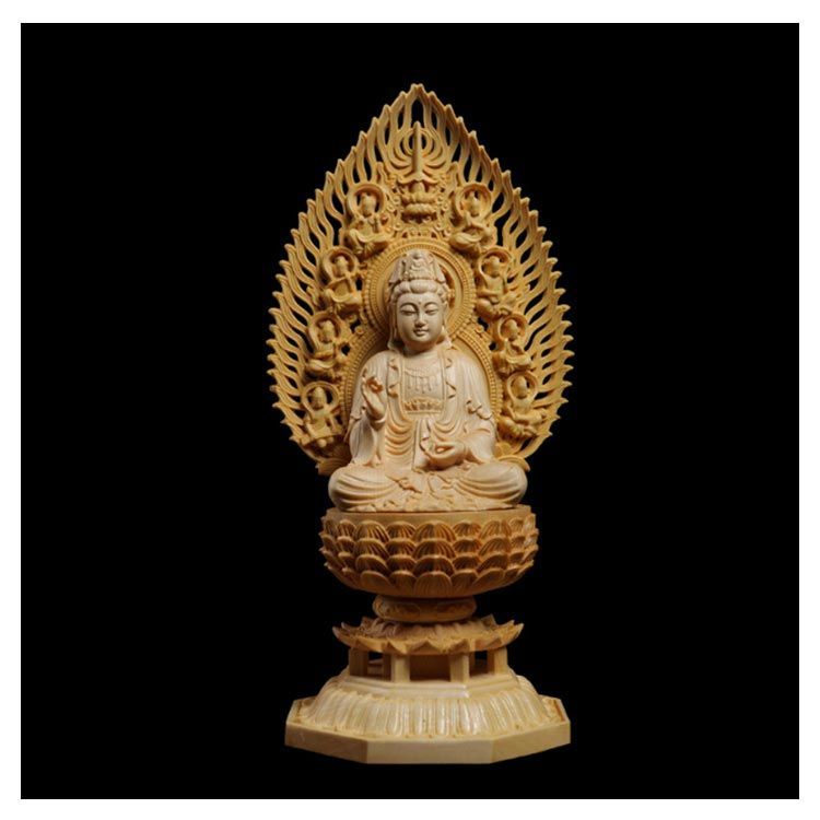 観音　如来像　彫刻　板 仏像 大日如来 28cm 木彫り 大日如来像 八角飛天光背仏像 ご本尊