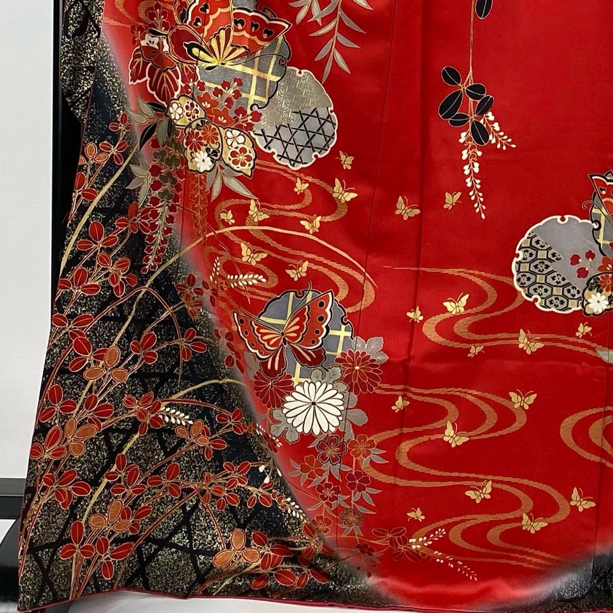振袖 身長163-178cm 赤×金　正絹 振袖 レンタル フルセット 成人式 結婚式 卒業式 赤 レッド