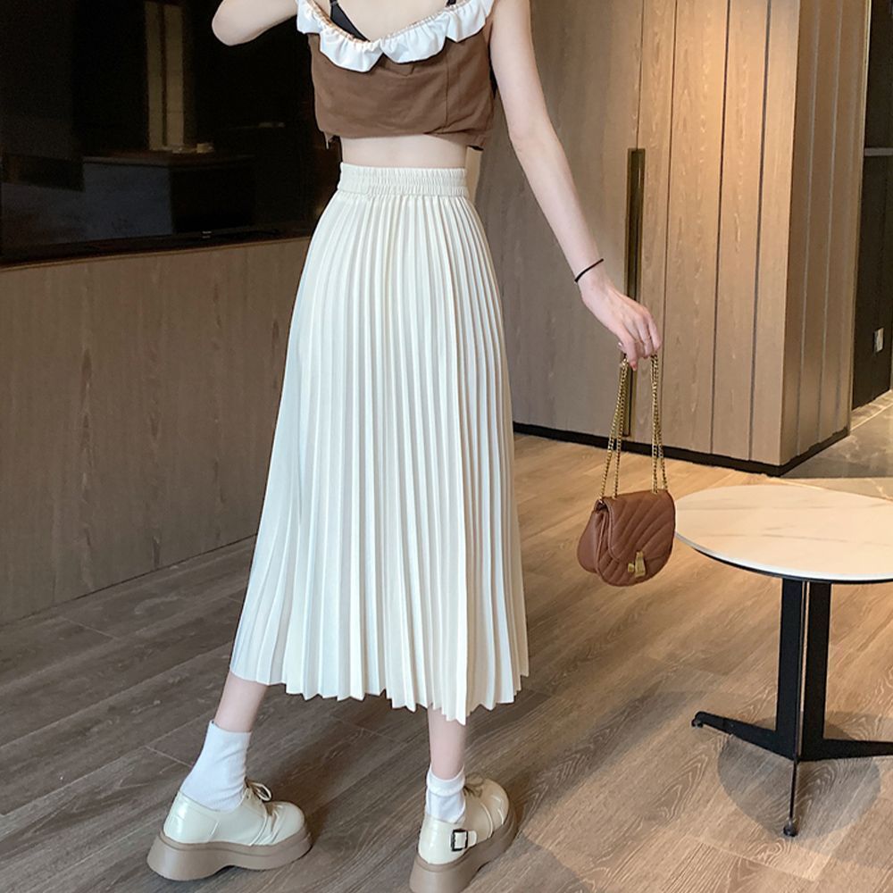 プリーツスカート ハイウエスト 着やせ A ラインスカート レディース 