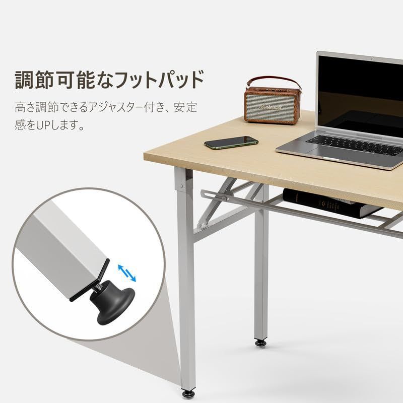 テレワーク 在宅勤務 組立簡単 ワーク 簡易デスク 折り畳みテーブル 省スペース ミシン台 ゲーミングデスク パソコンデスク USB＆コンセント付き 80 60 72CM 組み立て不要 大理石柄 イエローオーク 折りたたみデスク FryLR