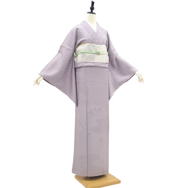 新古品】 色無地 付下げ 着物 未使用 正絹 銀糸 薄紫 地紋 丸文 新古品】 色無地 付下げ 着物 未使用 正絹 銀糸 薄紫 地紋 丸文