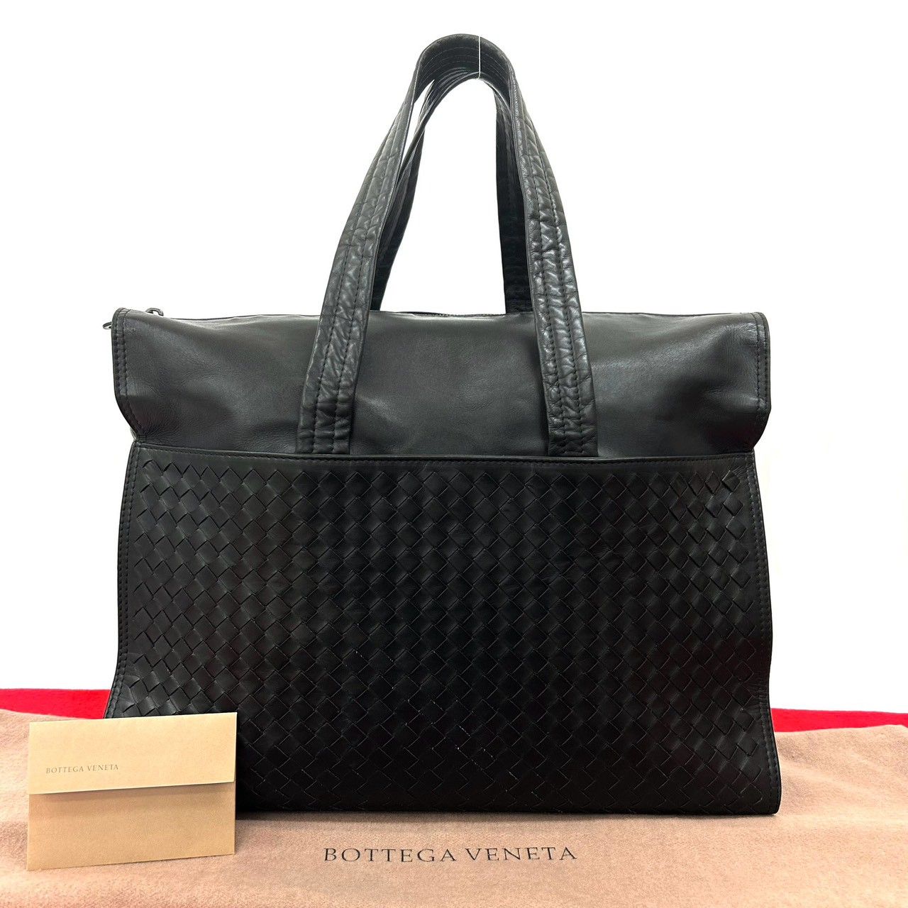 袋付き BOTTEGA VENETA ボッテガヴェネタ イントレチャート レザー 本革 トートバッグ ビジネスバッグ A4収納 ブラック d22-4