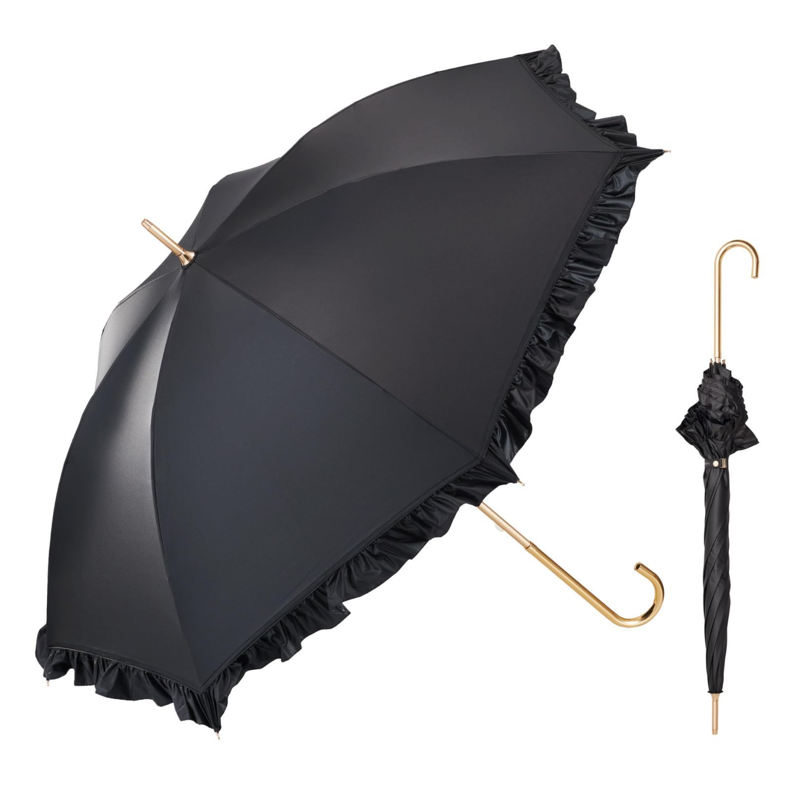 新着商品 Waterfront 長傘 日傘 兼用 雨傘 umbulatio シリーズ エアリーライト UV ブロック フリル ブラック 55cm スリムで軽くてどこにでも 頼りになる耐風性能 軽量 約300g 耐風 15m|s 撥水 4級