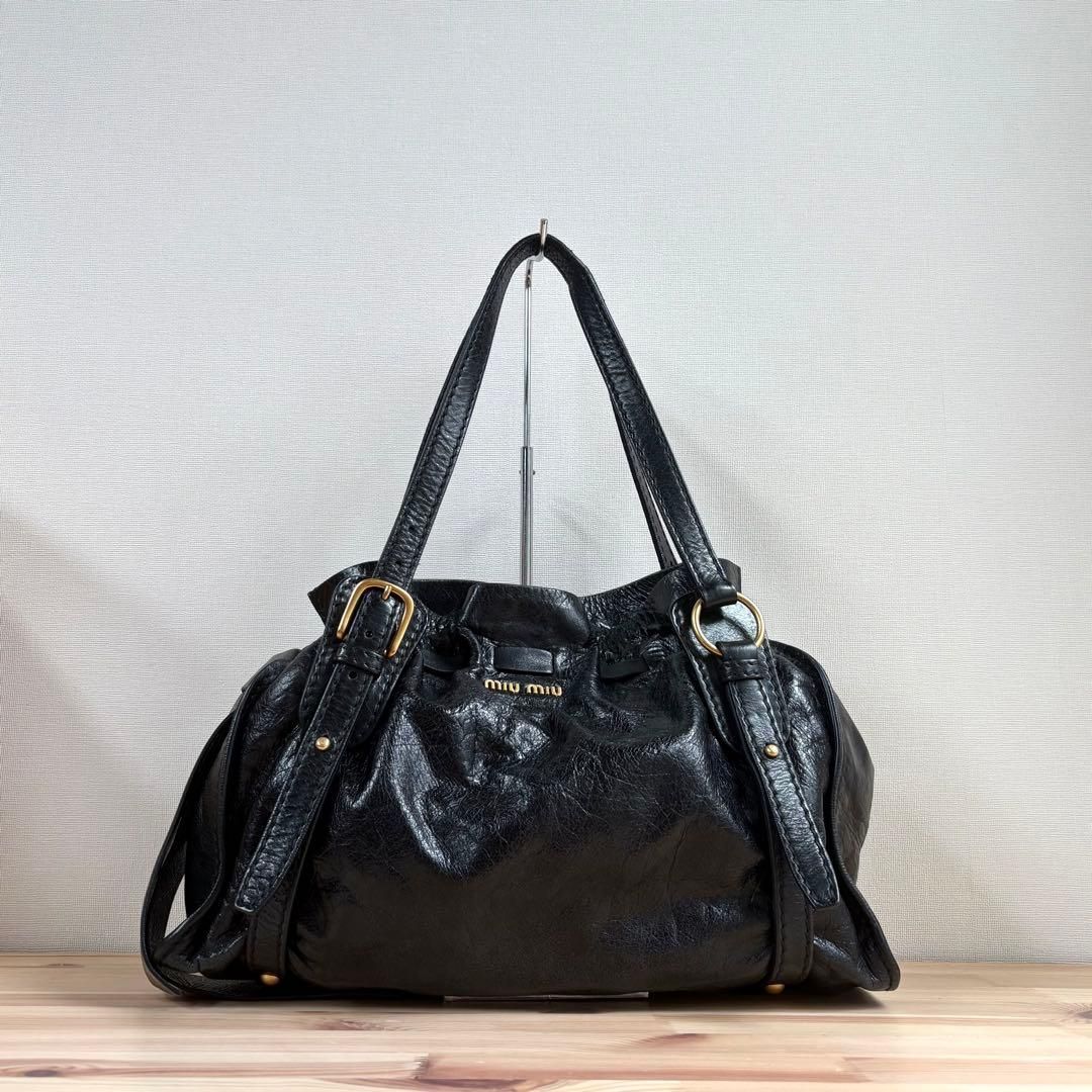 Miu Miu Vitello Lux Ribbon Bag Black