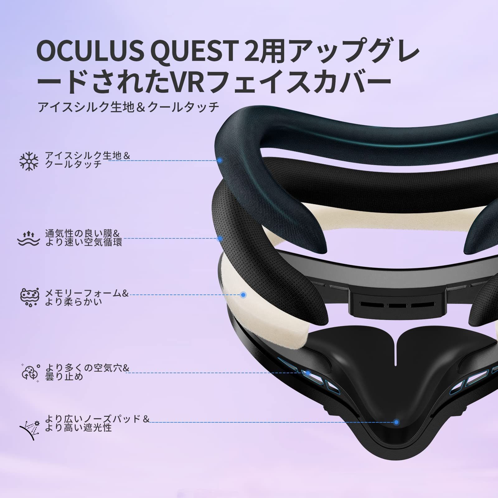 特価商品】Quest 2用 フェイスクッション 通気性・放熱性に 幅広の光