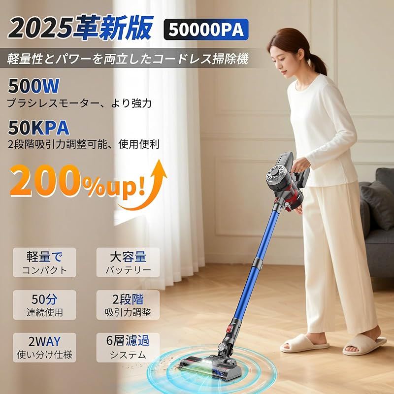 Hearten 掃除機 コードレス【超軽量自走式設計・グリーンLEDライト搭載