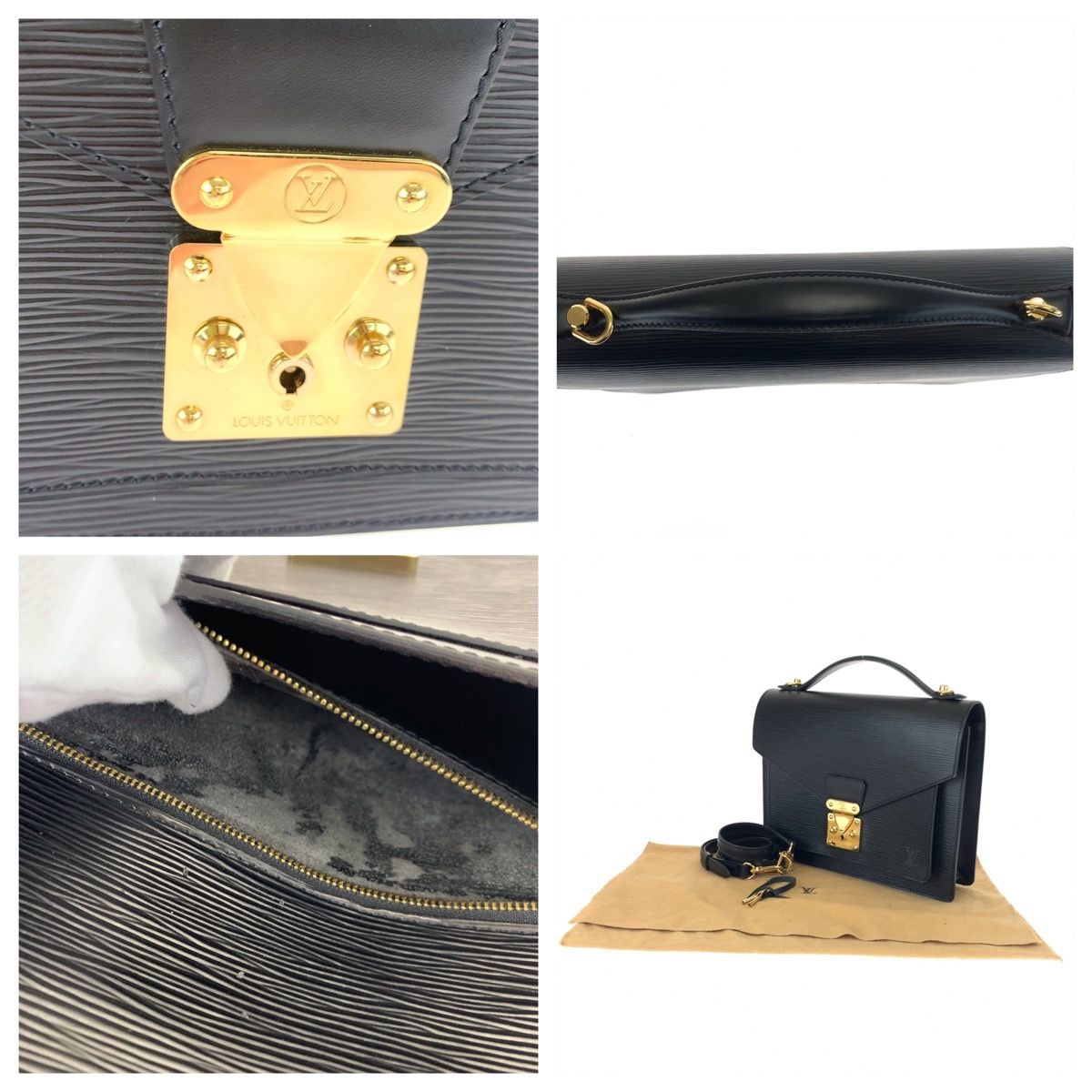 美品 ルイヴィトン エピ モンソー ブラック 黒 ゴールド金具