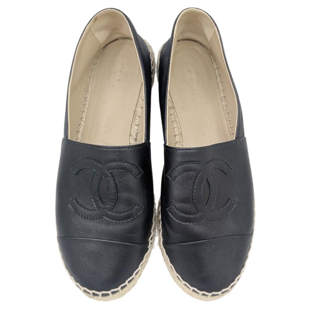 CHANEL シャネル エスパドリーユ ココマーク G29762 レザー 黒 ブラック 靴 シューズ サイズ 36 約23cm レディース ファッション ブランドギャラリー東心斎橋店