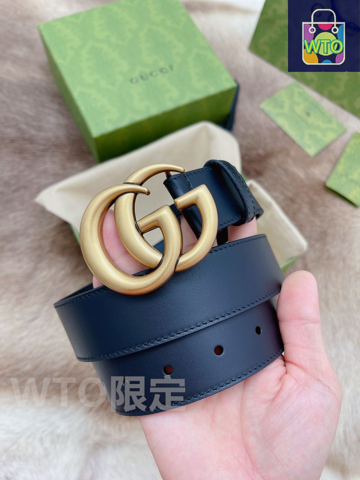 GUCCI 本革ベルト ダブルG シャイニーバックル ワイド ベルトブラック レザー