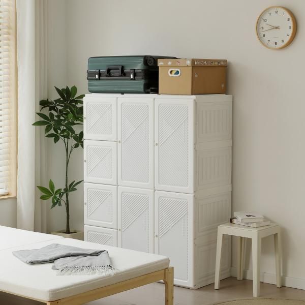 ワードローブ クローゼット 幅104x高さ136cm 折りたたみ式 衣装タンス ハンガーラック付き ワードローブ 折りたたみ式ラック 収納ラック 扉付き 洋服ダンス