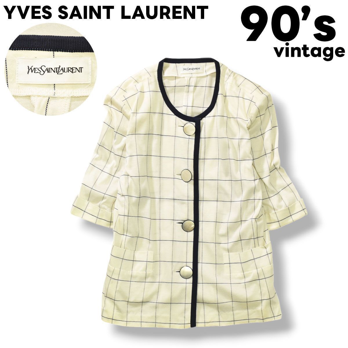 90s Yves Saint Laurent チェック柄 コート VINTAGE Yves Saint Laurent チェック柄コート Sサイズ 90s Yves Saint