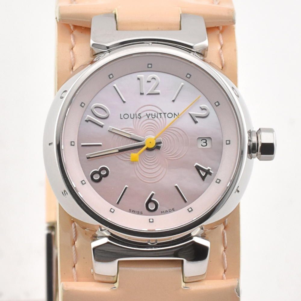 ルイ・ヴィトン LOUIS VUITTON Q12160 タンブール デイト SS レザー クォーツ レディース美品箱付き G#133371