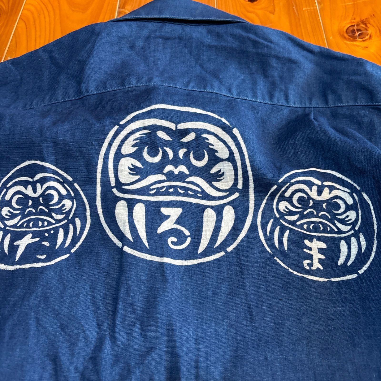 最も優遇の 琉球藍染シンプル長袖シャツ メンズ ポケット付き 綿麻 Lサイズ トップス