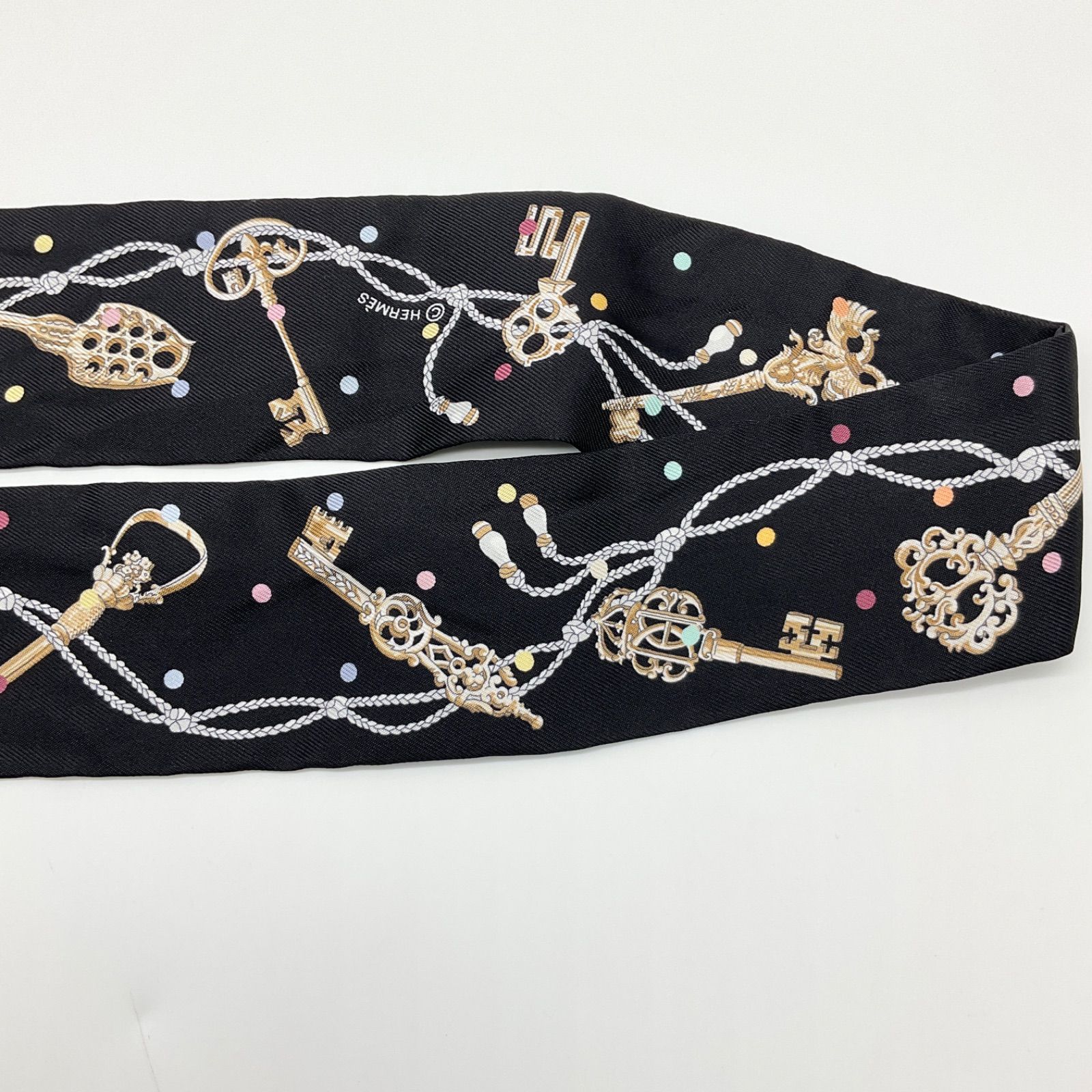 HERMES エルメス ツイリースカーフ Les Cles a Pois レ クレ ア ポア 