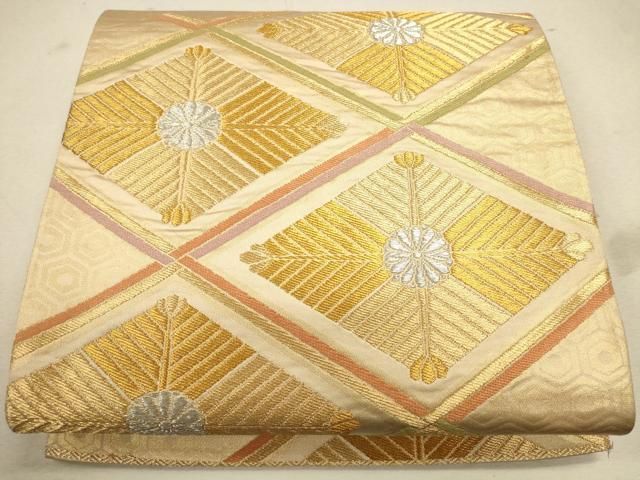 平和屋着物◎六通柄袋帯 唐織 松皮菱文 金銀糸 正絹 逸品