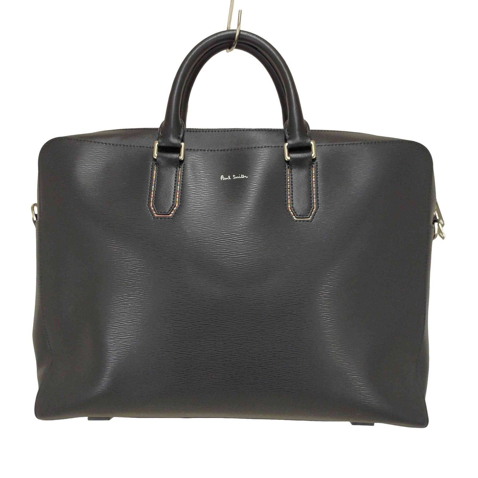美品 現行！ポールスミス ビジネスバッグ ストローグレインレザー 2way 黒 Paul Smith ポールスミス トートバッグ a4 大きめ ファスナー付き