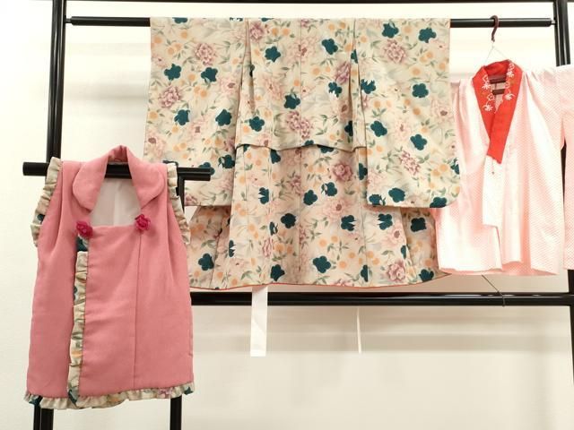 平和屋着物[]七五三　女の子　３歳　祝着　三つ身　長襦袢・被布セット　枝花文　洗える着物　CAAR6704ze