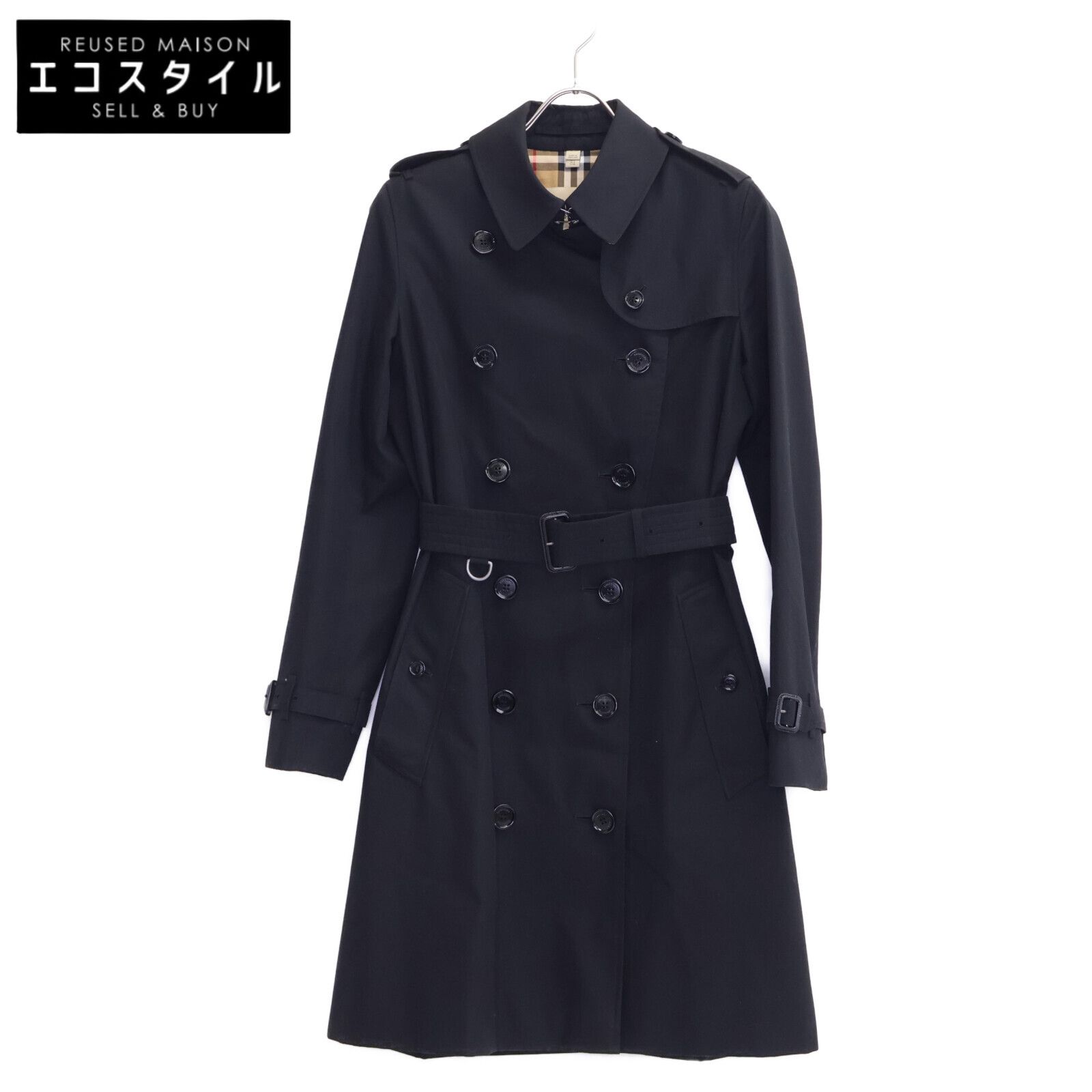 BURBERRY LONDON バーバリーロンドン ﾌﾞﾗｯｸ THE KENSINGTON ﾄﾚﾝﾁｺｰﾄ 38