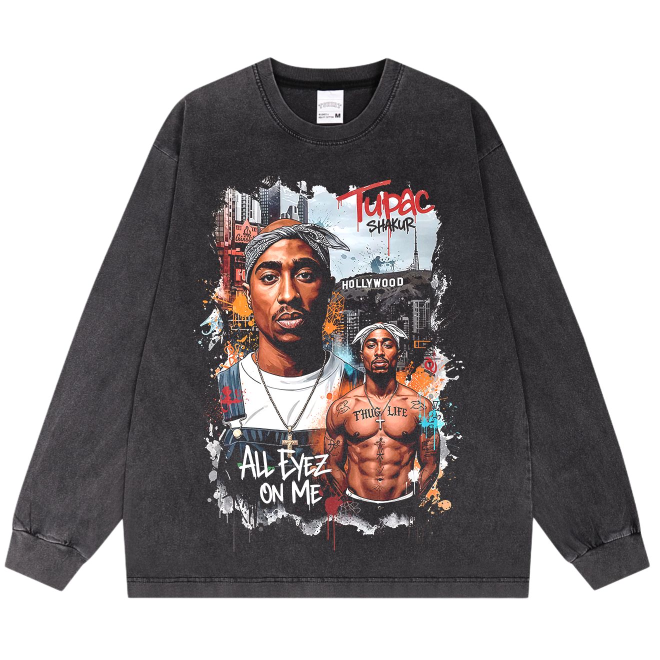 2PACヴィンテージ加工Tシャツ ラップT バックプリント Hiphop