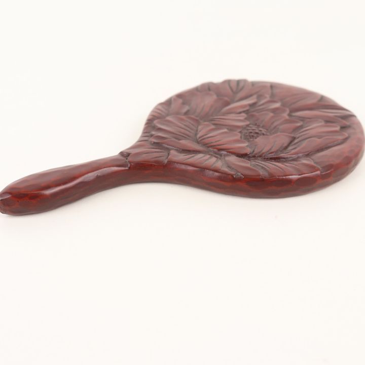 鎌倉彫 安斎 手鏡 ミラー 花柄 彫刻 伝統工芸品 レディース ブラウン