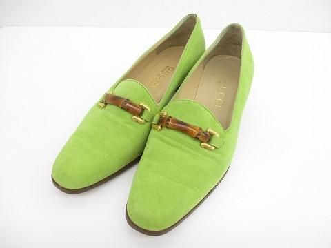 グッチ GUCCI スエード バンブー パンプス ローファー 36 1|2 約23.5cm グリーン レディース