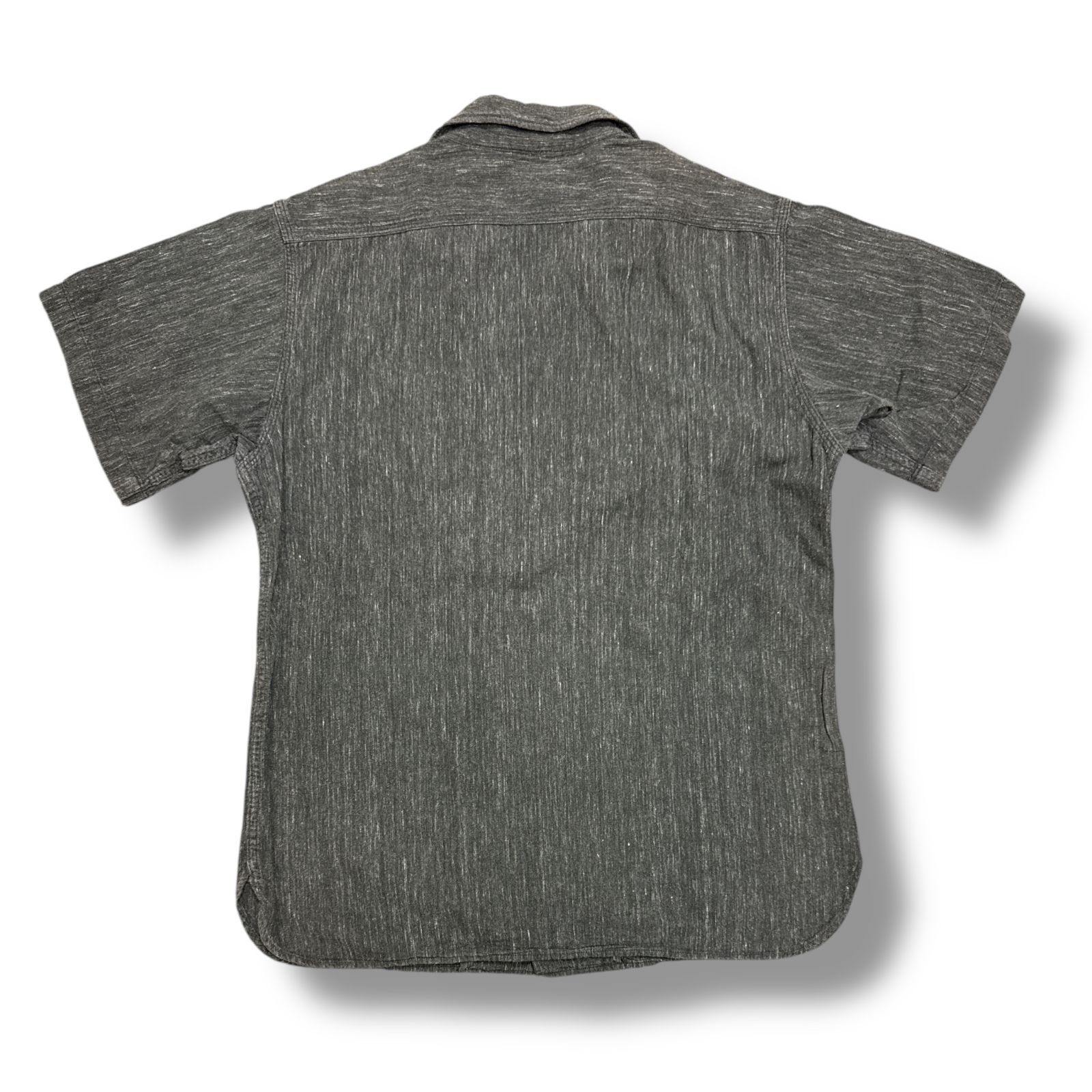 ショート丈 Atlast&co ワークシャンブレーシャツ ダブルステッチ AtLast＆Co ダブルポケット オープンカラー 半袖 ワーク シャツ