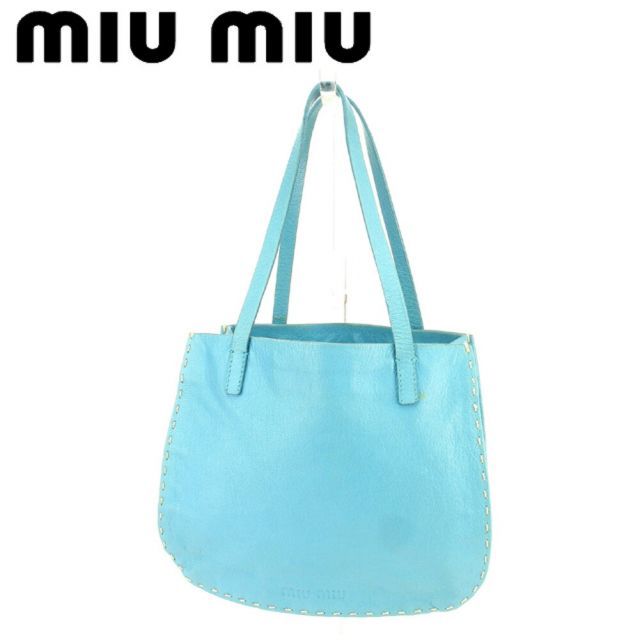 ミュウミュウ トートバッグ ハンドバッグ ブルー レザー miumiu バック 収納 ファッション バッグ 手持ちバッグ  T6723