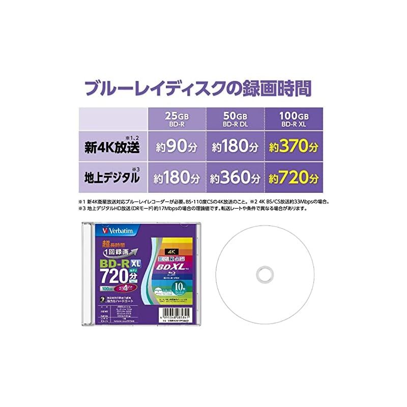  Verbatim バーベイタム 1回録画用 ブルーレイディスク BD-R XL 100 GB 5 mmプラケース ホワイトプリンタブル 片面3層 2-4倍速 1 周辺機器 Wii
