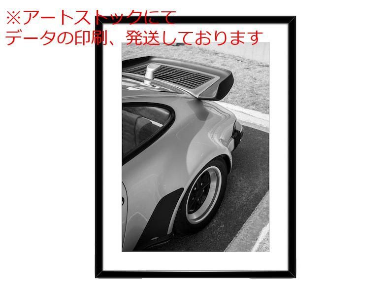 mz ポスター A3 (A4も可) ビンテージ ポルシェ 911 ポスターの背面図 白黒のポルシェ ウォ