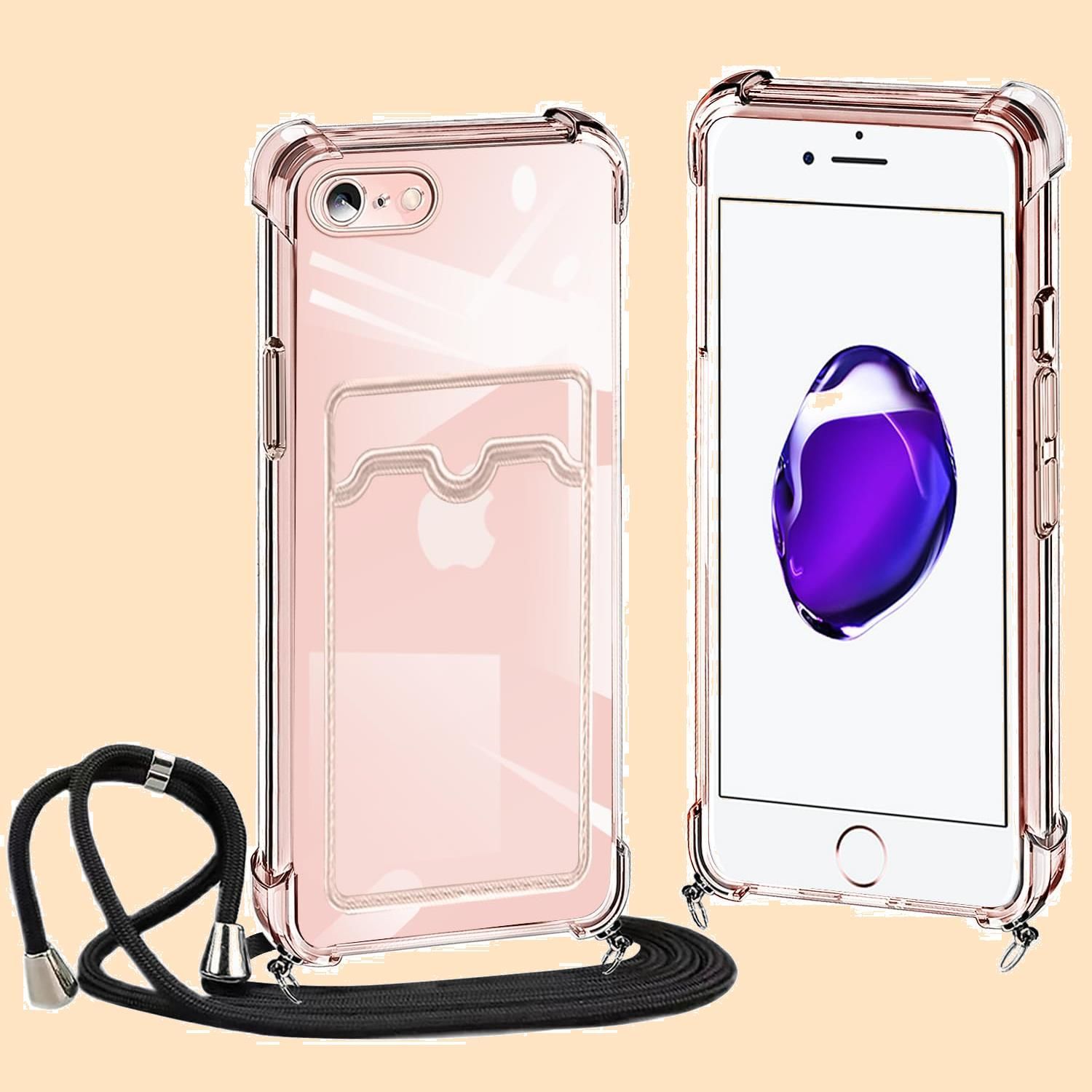 iPhone SE (2022/2020) iPhone 8 / 7 用 ケース クリア ショルダー iphone7 8 se2 se3 カバー カード収納 アイフォン7 8 SE2 SE3 スマホケース 肩掛け 首かけ 斜めがけ 縄掛け ケース TPU 耐衝