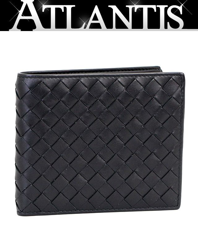 ボッテガヴェネタ BOTTEGA VENETA イントレチャート 二つ折り札入れ 財布 黒 レザー 【67399】