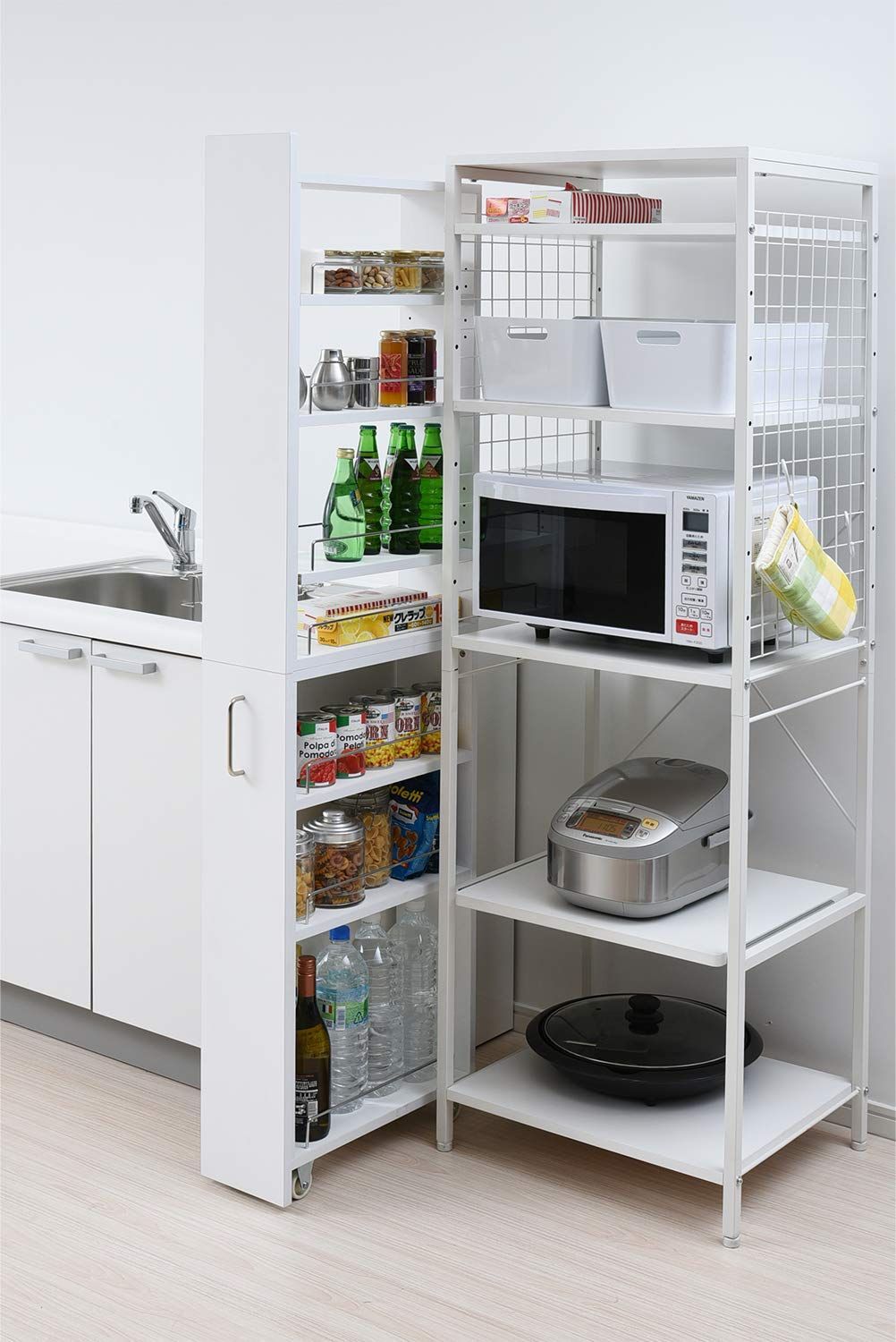 在庫 キャスター付きワゴン 棚 隠しキャスター ワゴン 取っ手 ラック スリム 組立品 幅18×奥行49×高さ172cm 隙間収納 ホワイト キッチンワゴン SKSW-170 WH 山善 WWW_USTAUSTRALIA_COM_AU