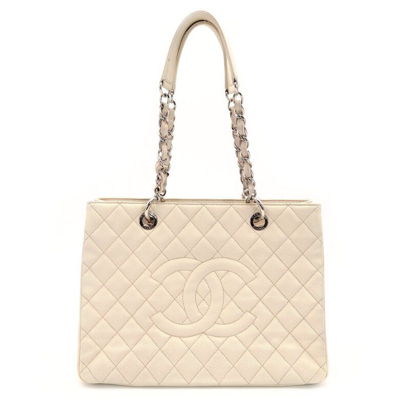 シャネル CHANEL GST グランド ショッピング バッグ ベージュ キャビアスキン ショルダーバッグ シルバー金具 7-9-432