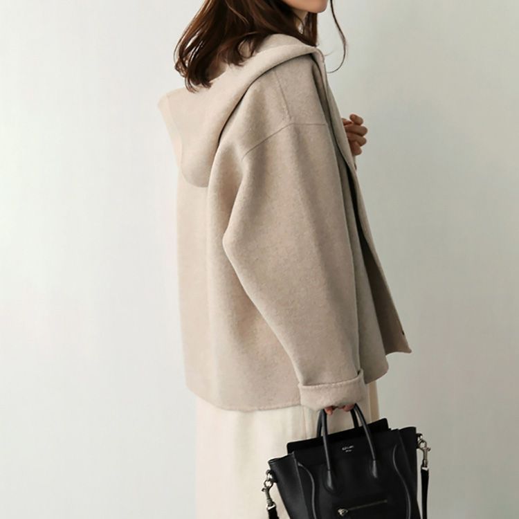 長袖 ショートコート ブルゾン 秋 フード付き アウター ウール調 ウールライクジャケット ジャンパー ショートアウター フードコート 薄手 軽量 ショートコート 防寒 キルト オーバーサイズ 冬 3 yskma602776